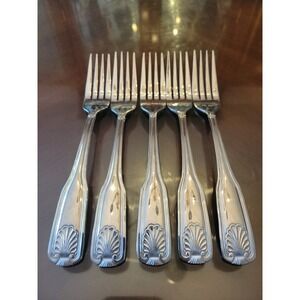Walco Utica Stainless Fanfare 5 Dinner Forks Shell Glossy 7 7/8 Inches